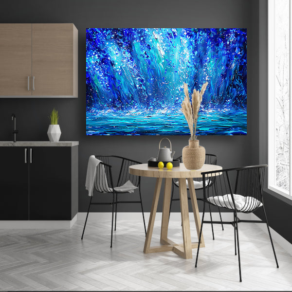 Dynamische abstracte waterval in blauwe tinten acrylglas