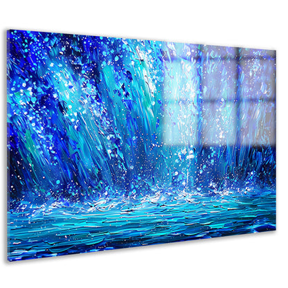 Dynamische abstracte waterval in blauwe tinten acrylglas