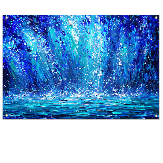 Dynamische abstracte waterval in blauwe tinten tuinposter