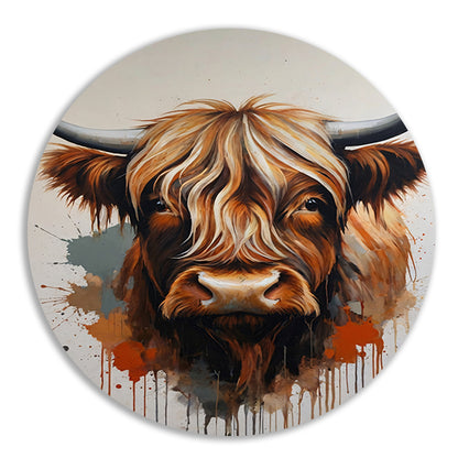 Abstracte Highland Koe in Kleurrijke Stijl aluminium muurcirkel