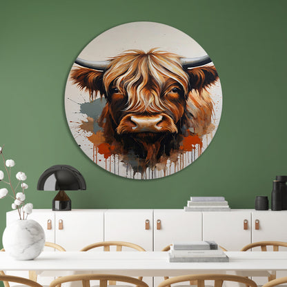 Abstracte Highland Koe in Kleurrijke Stijl aluminium muurcirkel