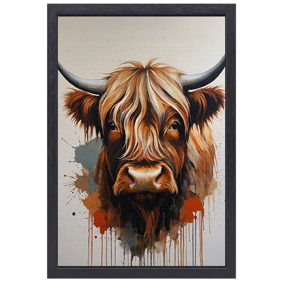 Abstracte Highland Koe in Kleurrijke Stijl canvas met baklijst