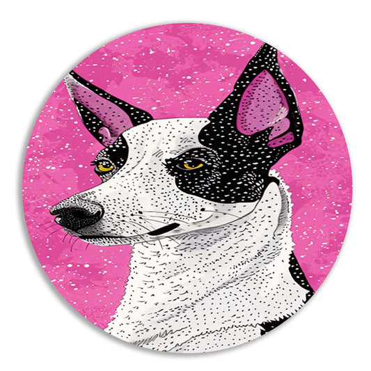 Moderne kleurrijke hond in popart-stijl aluminium muurcirkel