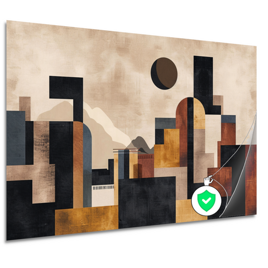 Geometrische Abstracte Skyline in Bruin en Goud poster