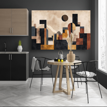 Geometrische Abstracte Skyline in Bruin en Goud acrylglas