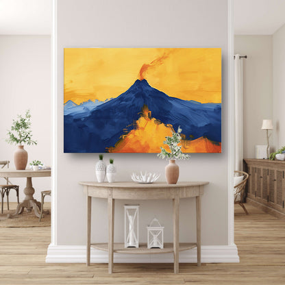 Abstracte schilderij van uitbarstende vulkaan canvas met baklijst