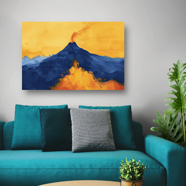 Abstracte schilderij van uitbarstende vulkaan canvas met baklijst