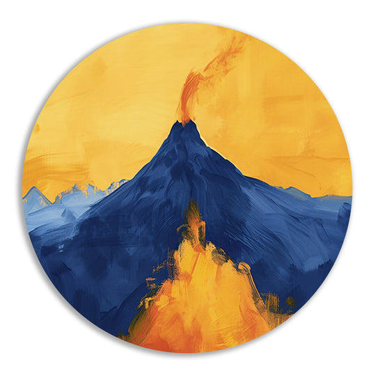 Abstracte schilderij van uitbarstende vulkaan aluminium muurcirkel