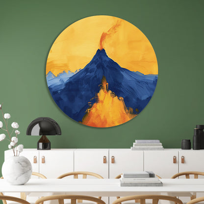 Abstracte schilderij van uitbarstende vulkaan aluminium muurcirkel