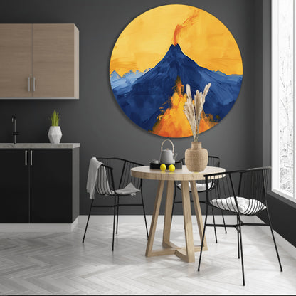 Abstracte schilderij van uitbarstende vulkaan aluminium muurcirkel
