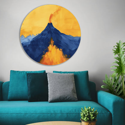 Abstracte schilderij van uitbarstende vulkaan aluminium muurcirkel