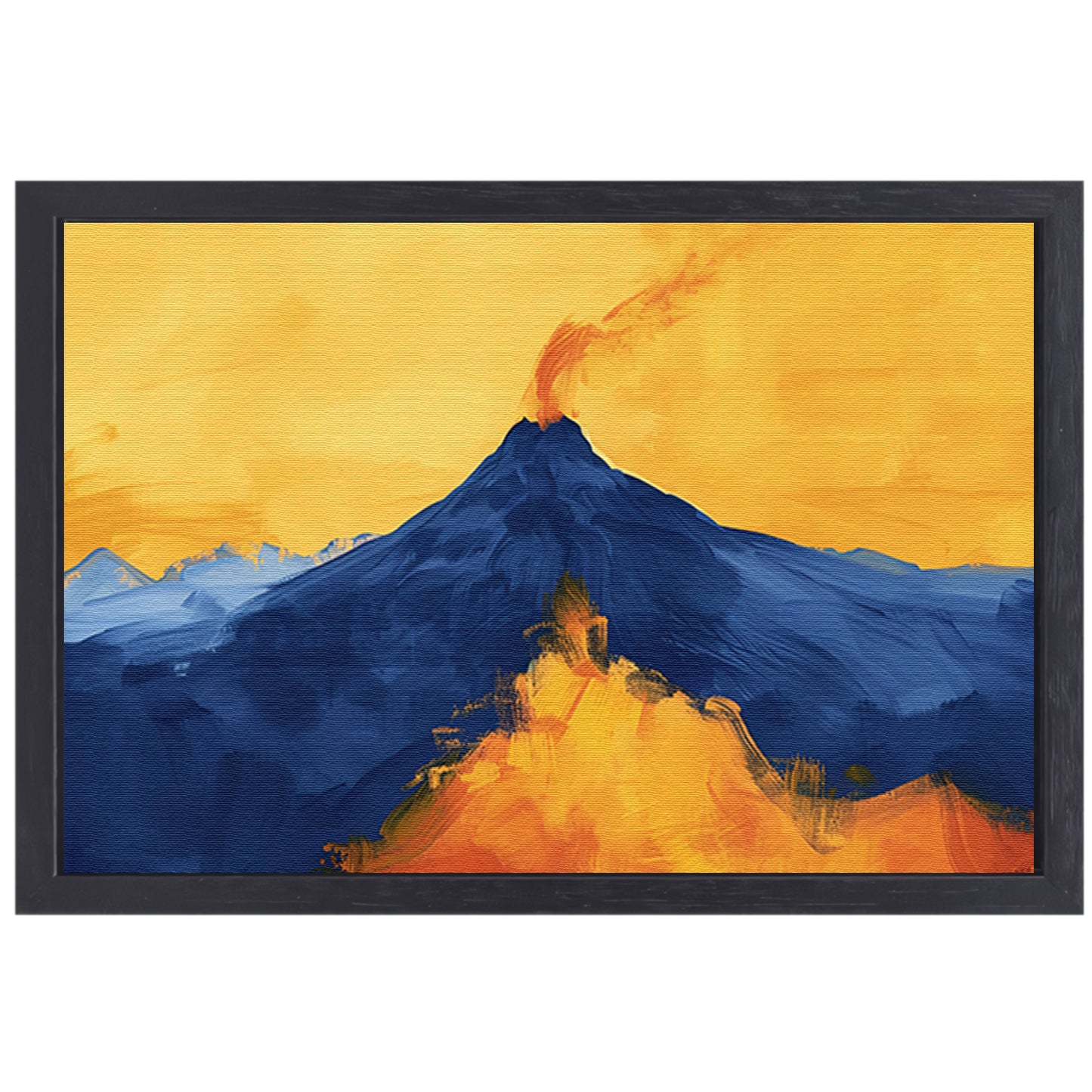 Abstracte schilderij van uitbarstende vulkaan canvas met baklijst