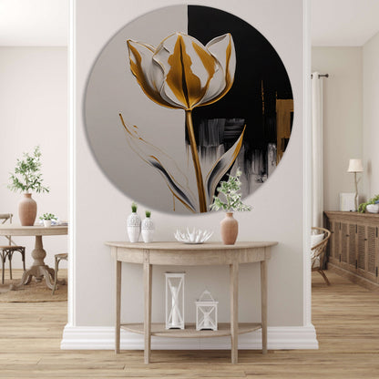 Gouden Tulip Abstractie op Monochrome Achtergrond aluminium muurcirkel