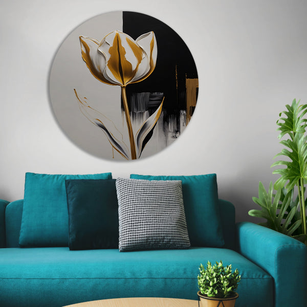 Gouden Tulip Abstractie op Monochrome Achtergrond aluminium muurcirkel