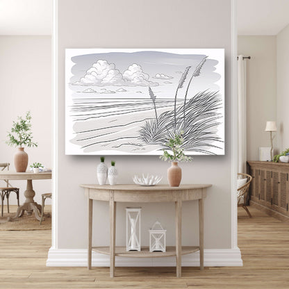 Elegante lijntekening van strandlandschap poster