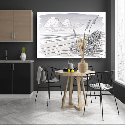 Elegante lijntekening van strandlandschap poster
