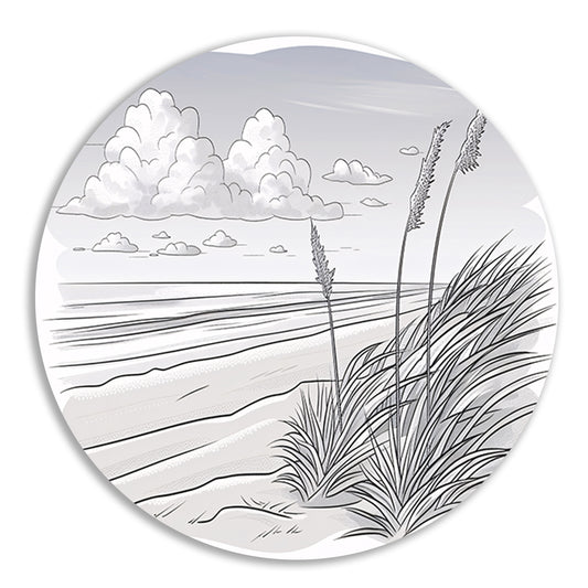 Elegante lijntekening van strandlandschap aluminium muurcirkel