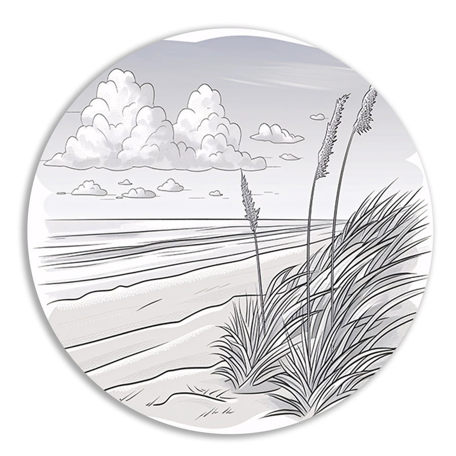 Elegante lijntekening van strandlandschap aluminium muurcirkel