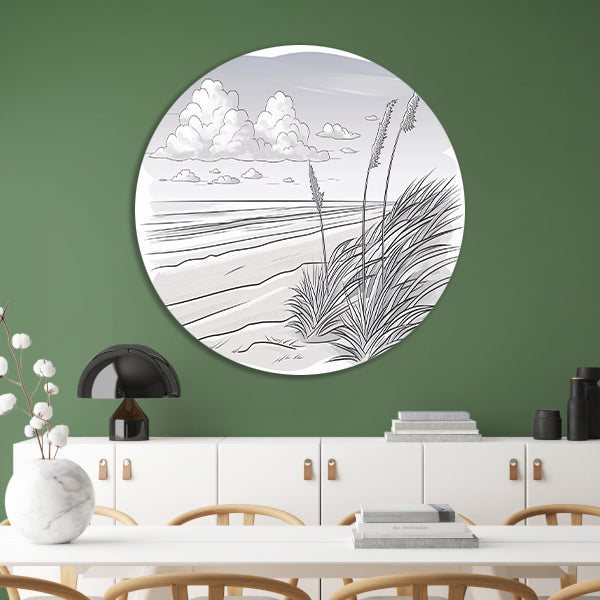 Elegante lijntekening van strandlandschap aluminium muurcirkel