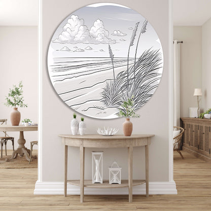 Elegante lijntekening van strandlandschap aluminium muurcirkel