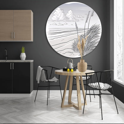 Elegante lijntekening van strandlandschap aluminium muurcirkel