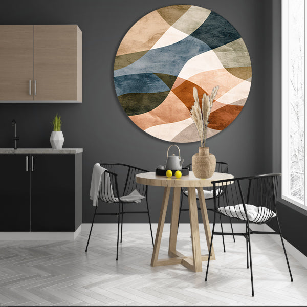 Abstracte Harmonie in Blauw en Bruin aluminium muurcirkel