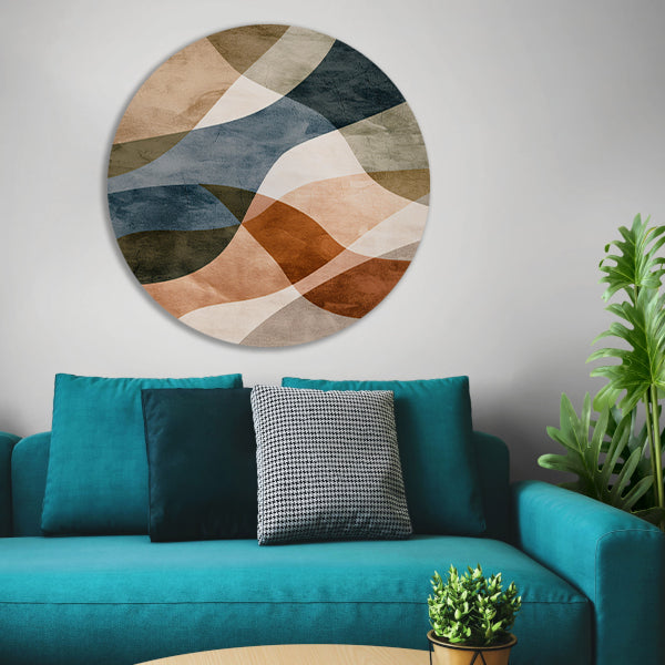 Abstracte Harmonie in Blauw en Bruin aluminium muurcirkel