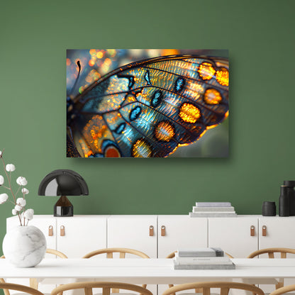 Gedetailleerde macro-opname van vlindervleugel canvas