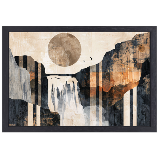 Abstracte waterval in japandi stijl canvas met baklijst