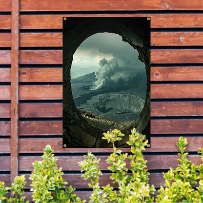 Vulkaanuitbarsting in een Berglandschap tuinposter