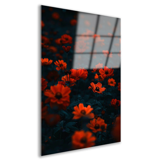 Rode bloemen in de schemering acrylglas