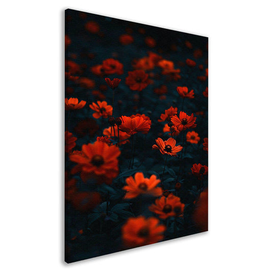 Rode bloemen in de schemering canvas
