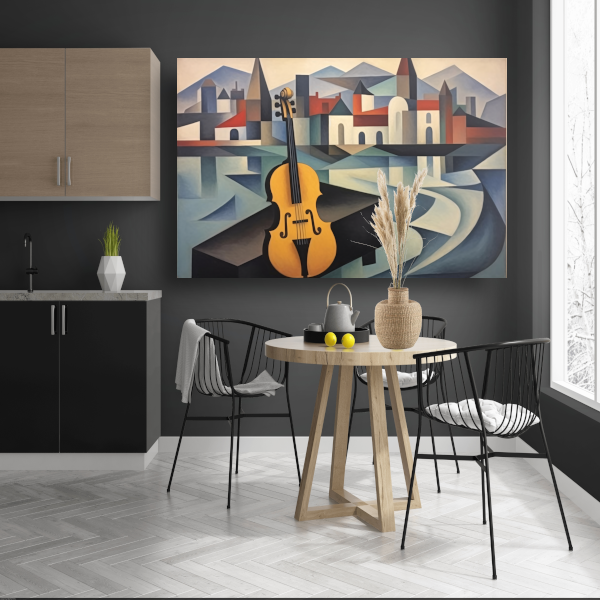 Kubistische interpretatie van stad en muziek acrylglas