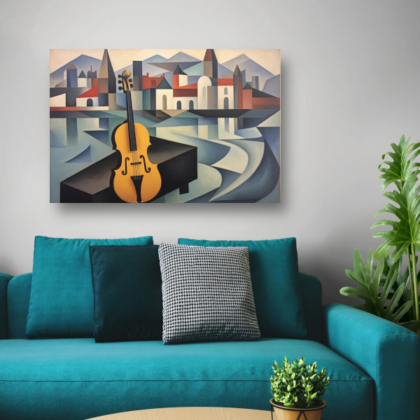 Kubistische interpretatie van stad en muziek acrylglas