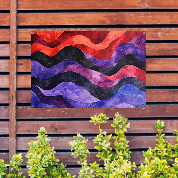 Abstracte golvende lijnen in levendige kleuren tuinposter