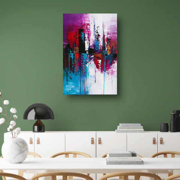 Dynamisch abstract stadsgezicht in felle kleuren acrylglas
