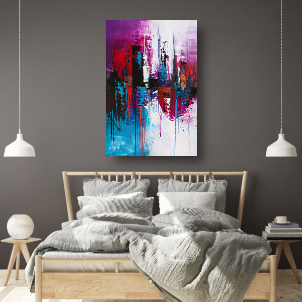 Dynamisch abstract stadsgezicht in felle kleuren acrylglas