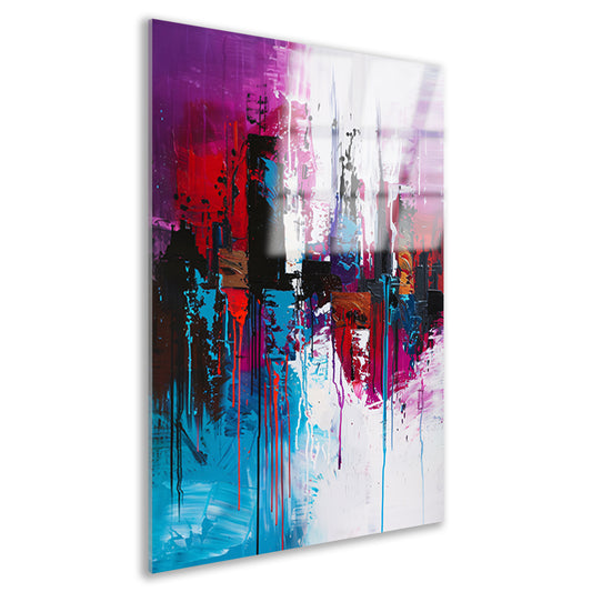 Dynamisch abstract stadsgezicht in felle kleuren acrylglas