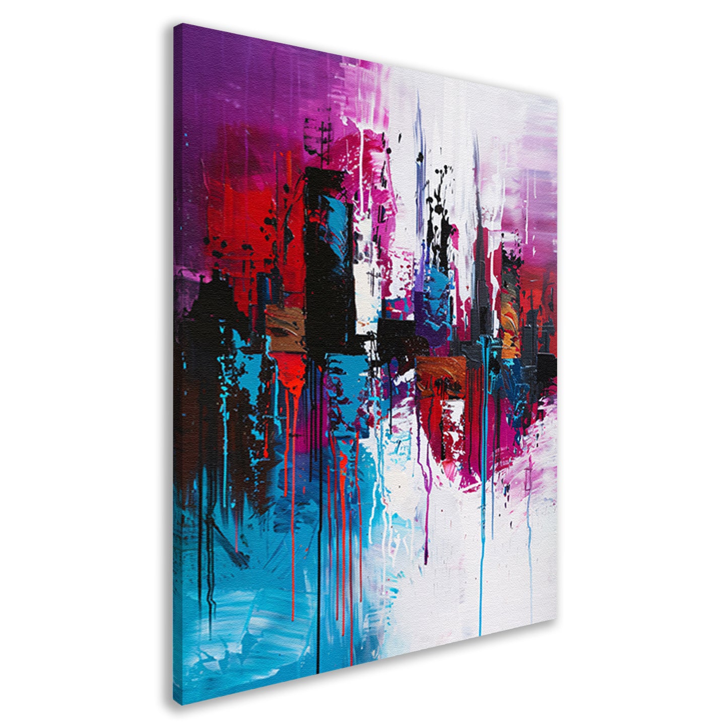 Dynamisch abstract stadsgezicht in felle kleuren canvas