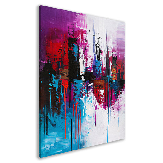 Dynamisch abstract stadsgezicht in felle kleuren canvas