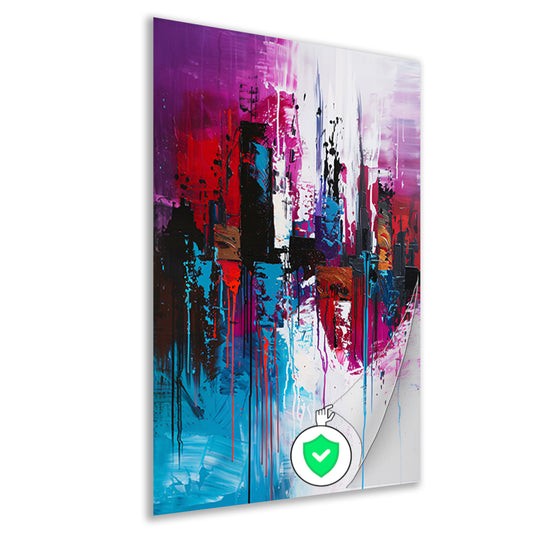 Dynamisch abstract stadsgezicht in felle kleuren poster