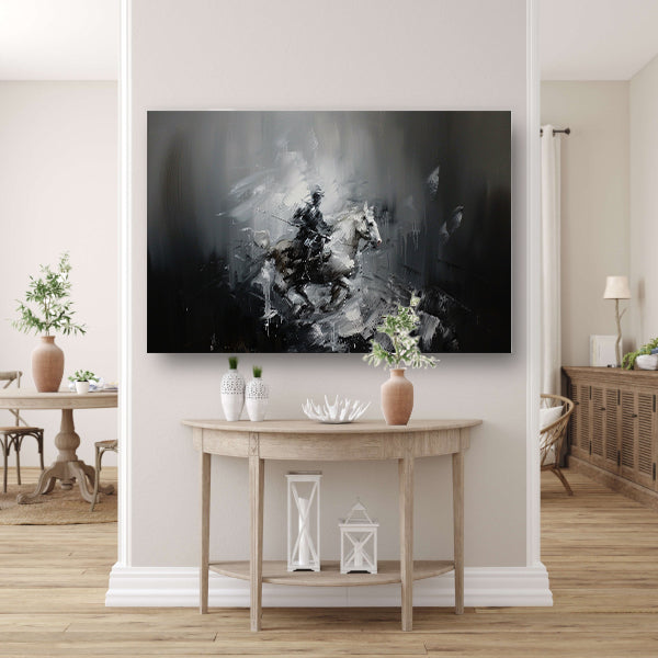 Abstract schilderij van ruiter op paard poster