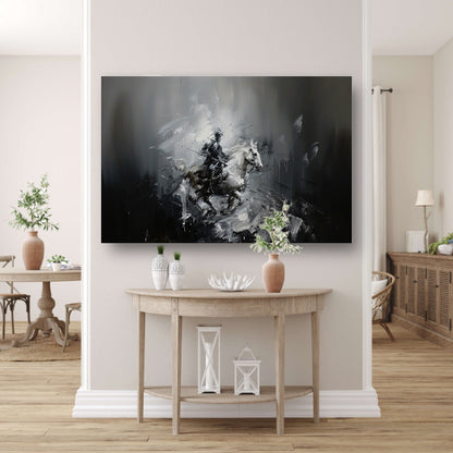 Abstract schilderij van ruiter op paard acrylglas