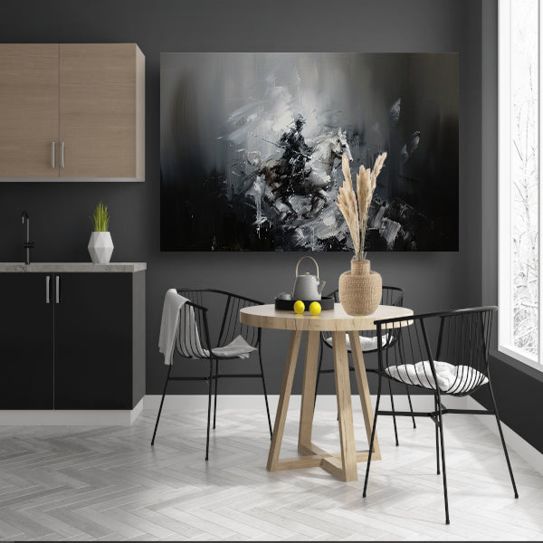 Abstract schilderij van ruiter op paard acrylglas