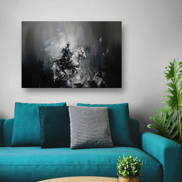 Abstract schilderij van ruiter op paard poster