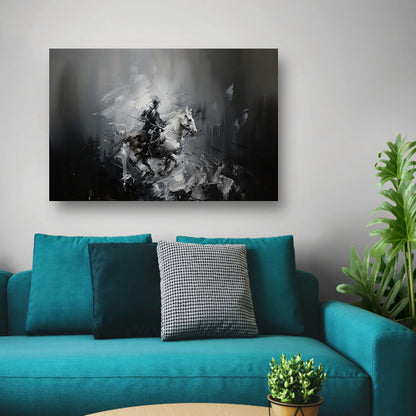 Abstract schilderij van ruiter op paard poster
