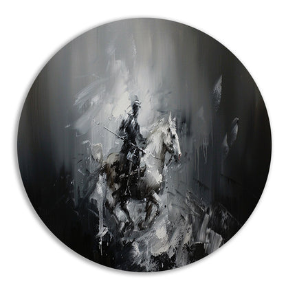 Abstract schilderij van ruiter op paard aluminium muurcirkel