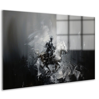 Abstract schilderij van ruiter op paard acrylglas