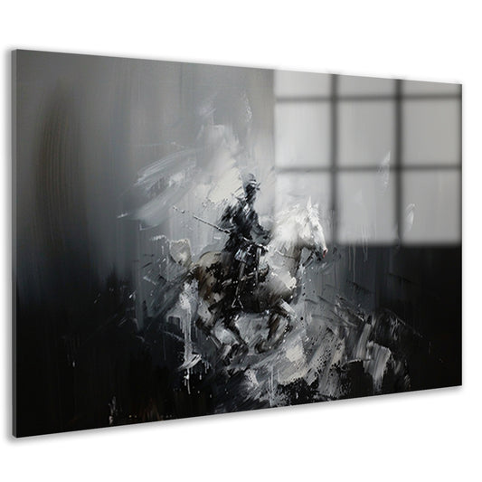 Abstract schilderij van ruiter op paard acrylglas