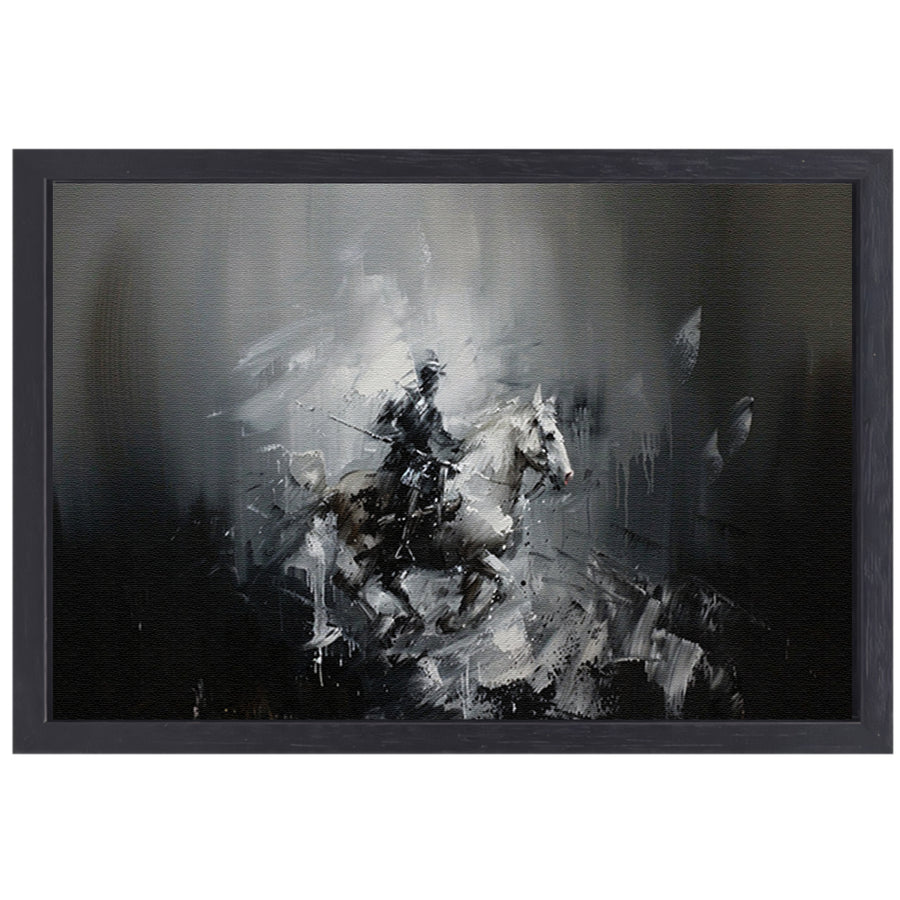 Abstract schilderij van ruiter op paard canvas met baklijst